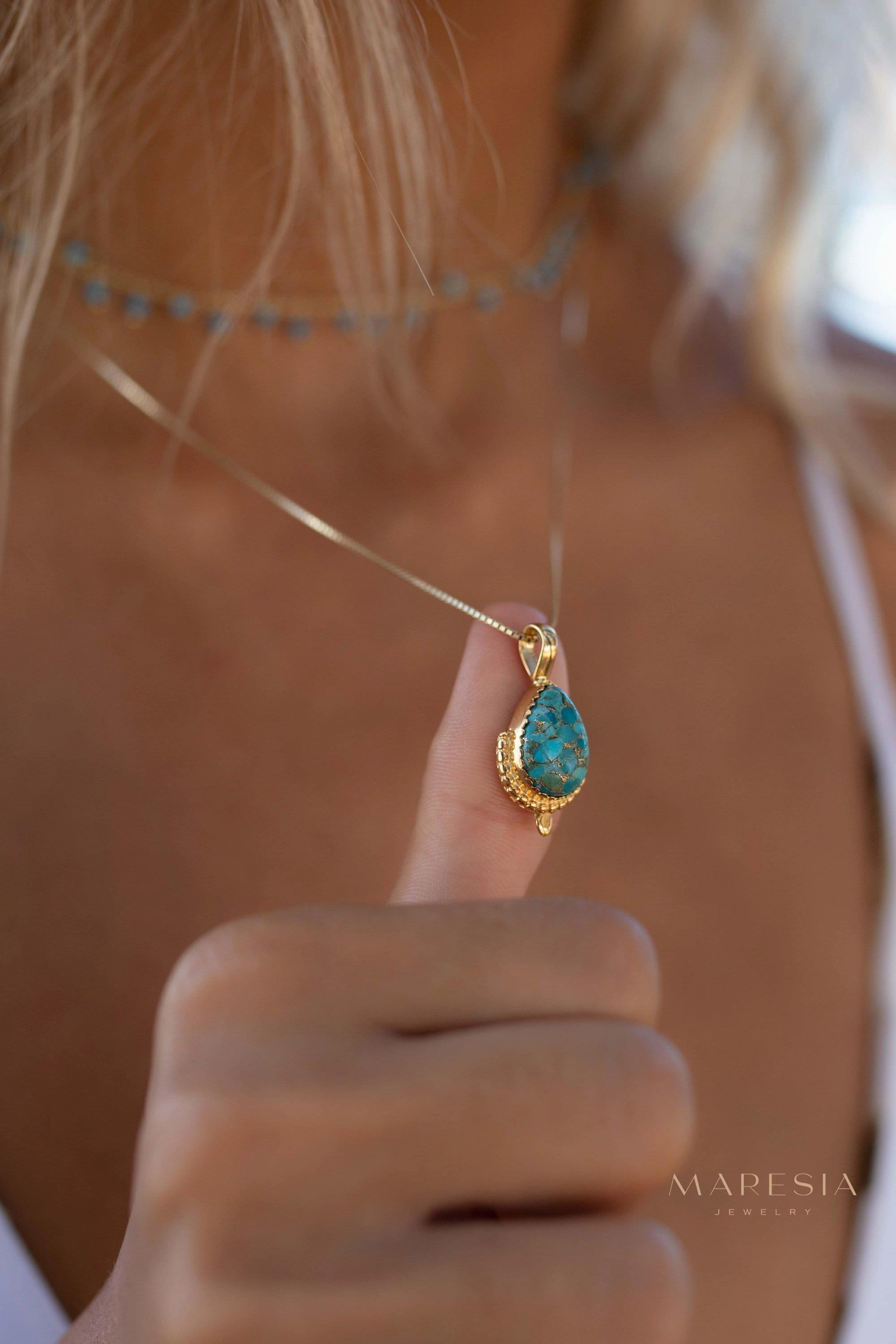 Copper Turquoise Pendant ~ Gold Plated over Sterling Silver ~ MN143