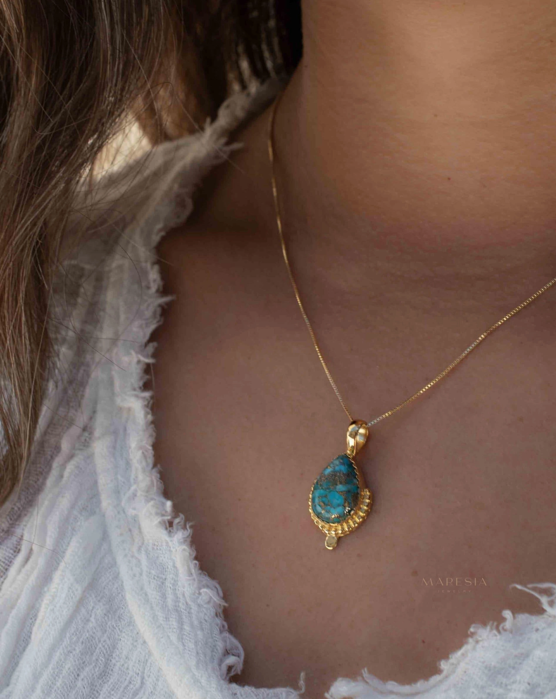 Copper Turquoise Pendant ~ Gold Plated over Sterling Silver ~ MN143