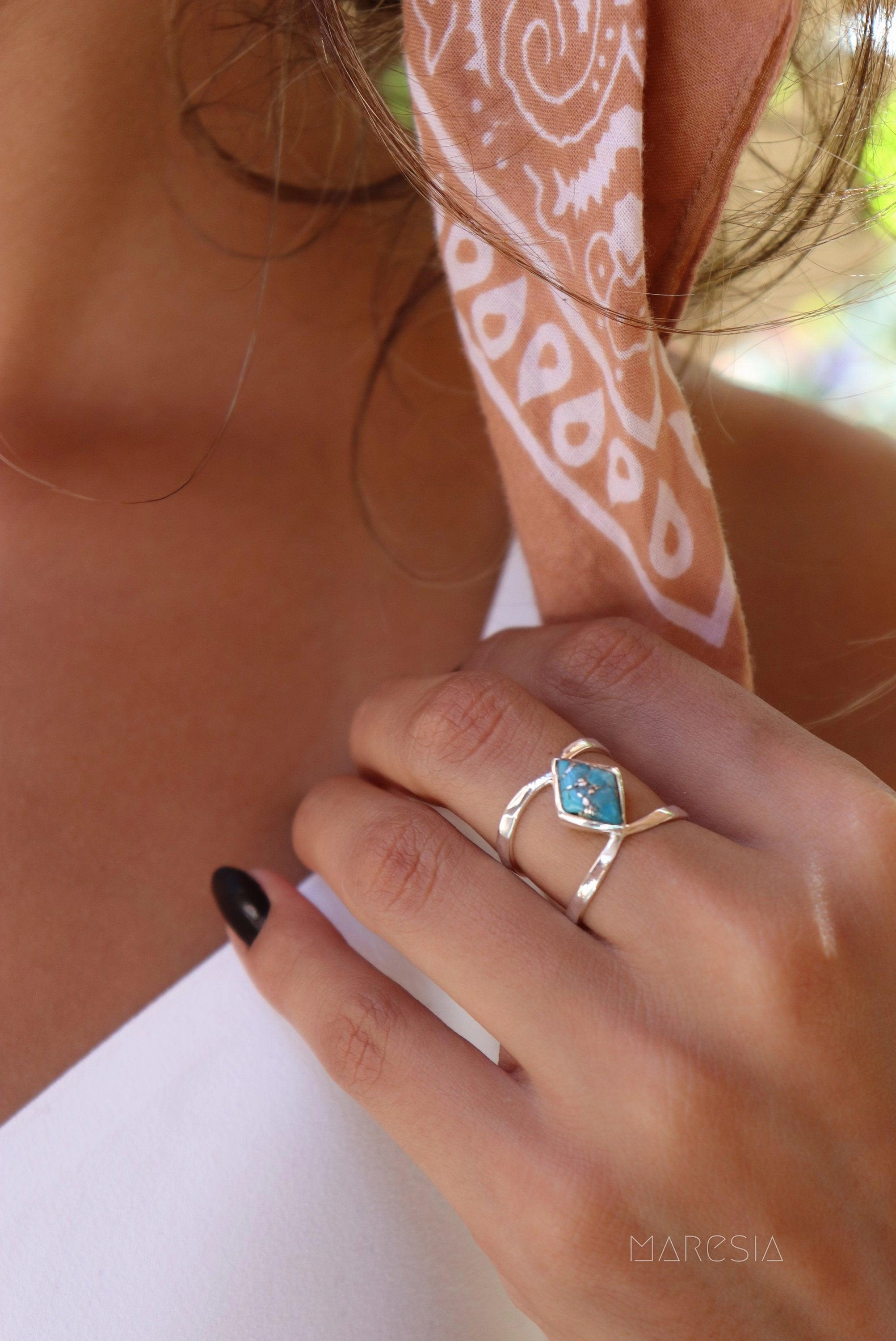 Copper Turquoise Ring~Sterling Silver 925 ~ MR143A