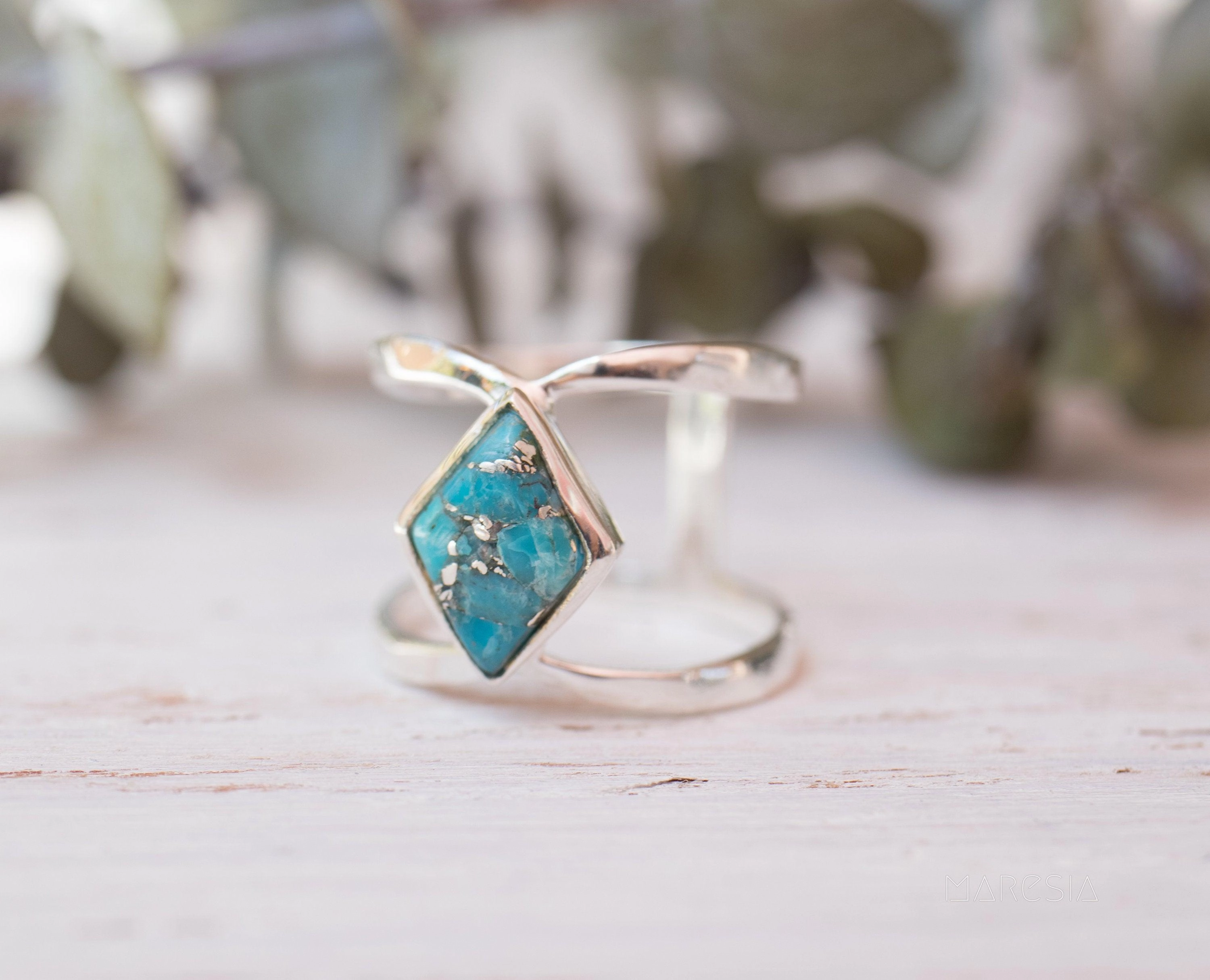 Copper Turquoise Ring~Sterling Silver 925 ~ MR143A
