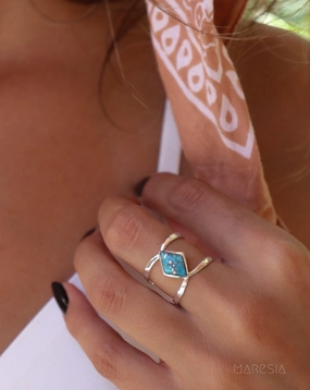 Copper Turquoise Ring~Sterling Silver 925 ~ MR143A