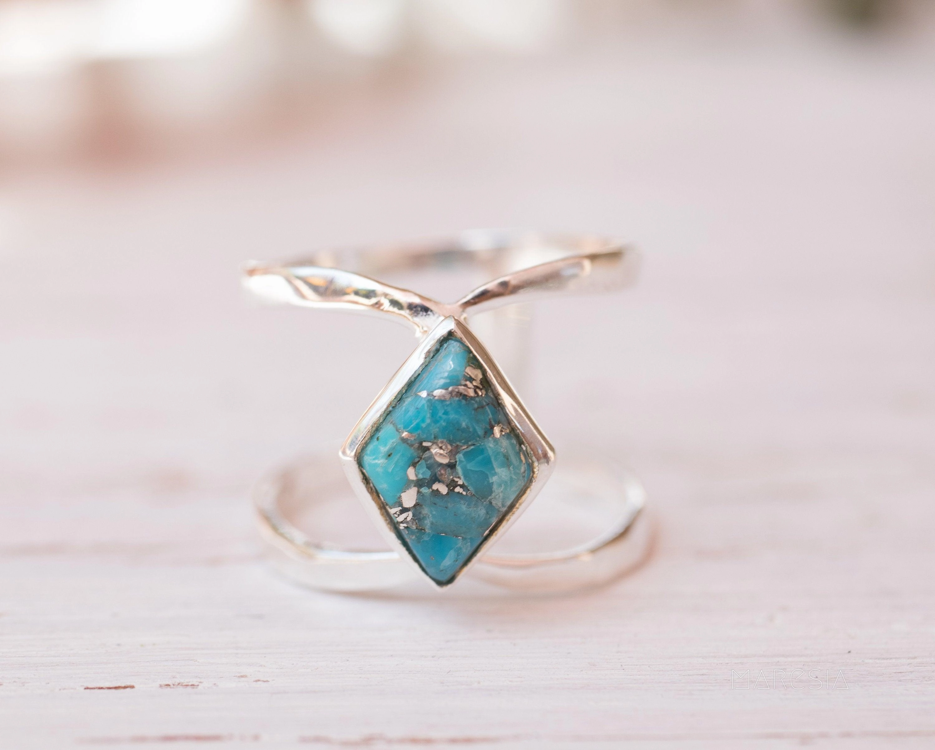 Copper Turquoise Ring~Sterling Silver 925 ~ MR143A
