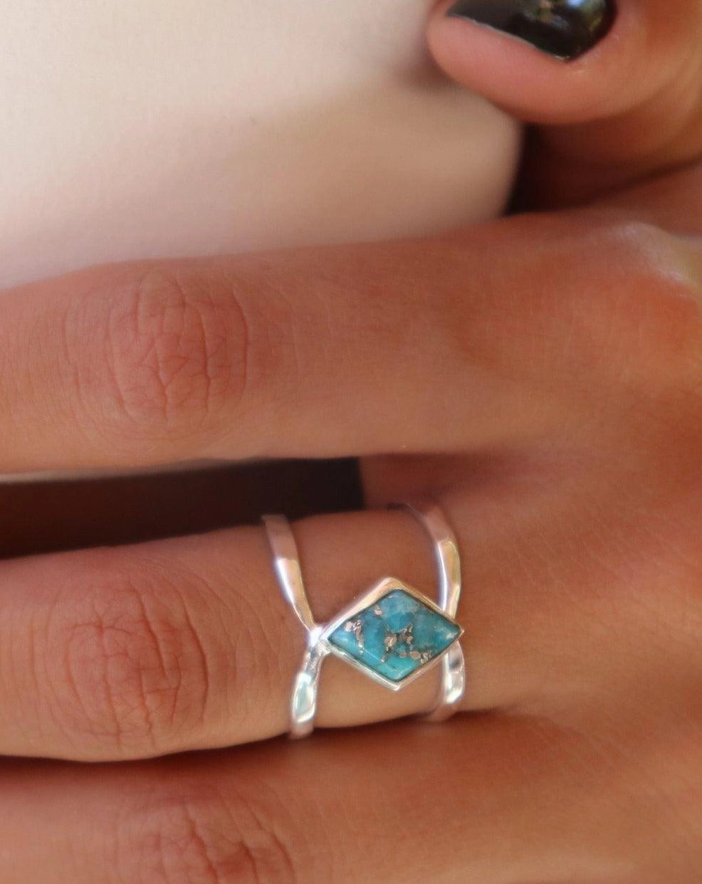 Copper Turquoise Ring~Sterling Silver 925 ~ MR143A