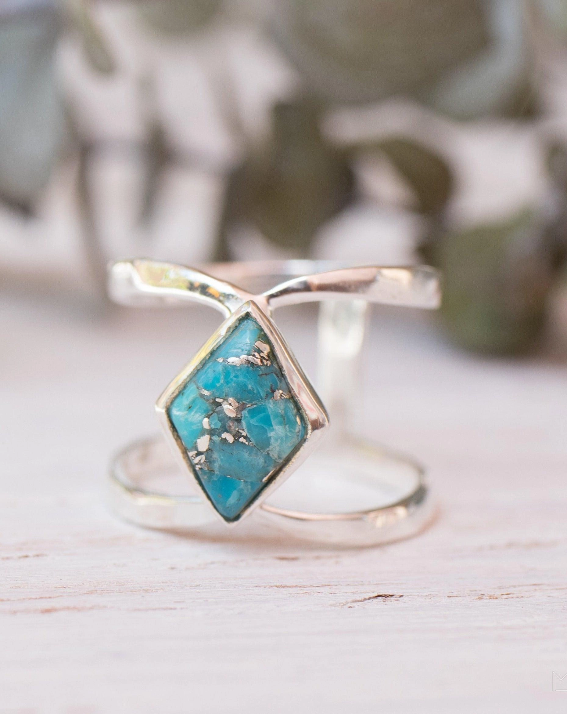 Copper Turquoise Ring~Sterling Silver 925 ~ MR143A