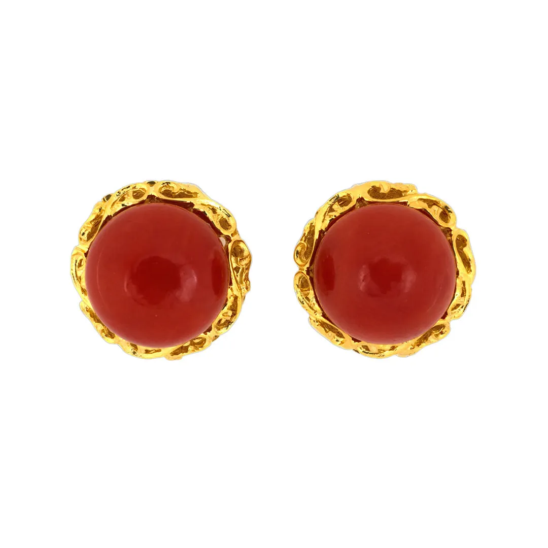 Coral Floral Leaf Framed Earrings