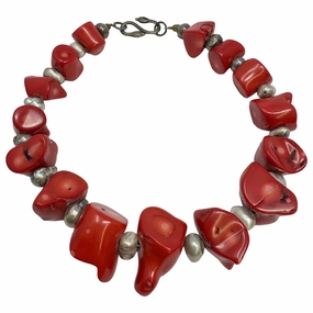 Coral and Baroque Pearl Choker Necklace