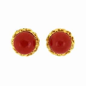 Coral Floral Leaf Framed Earrings