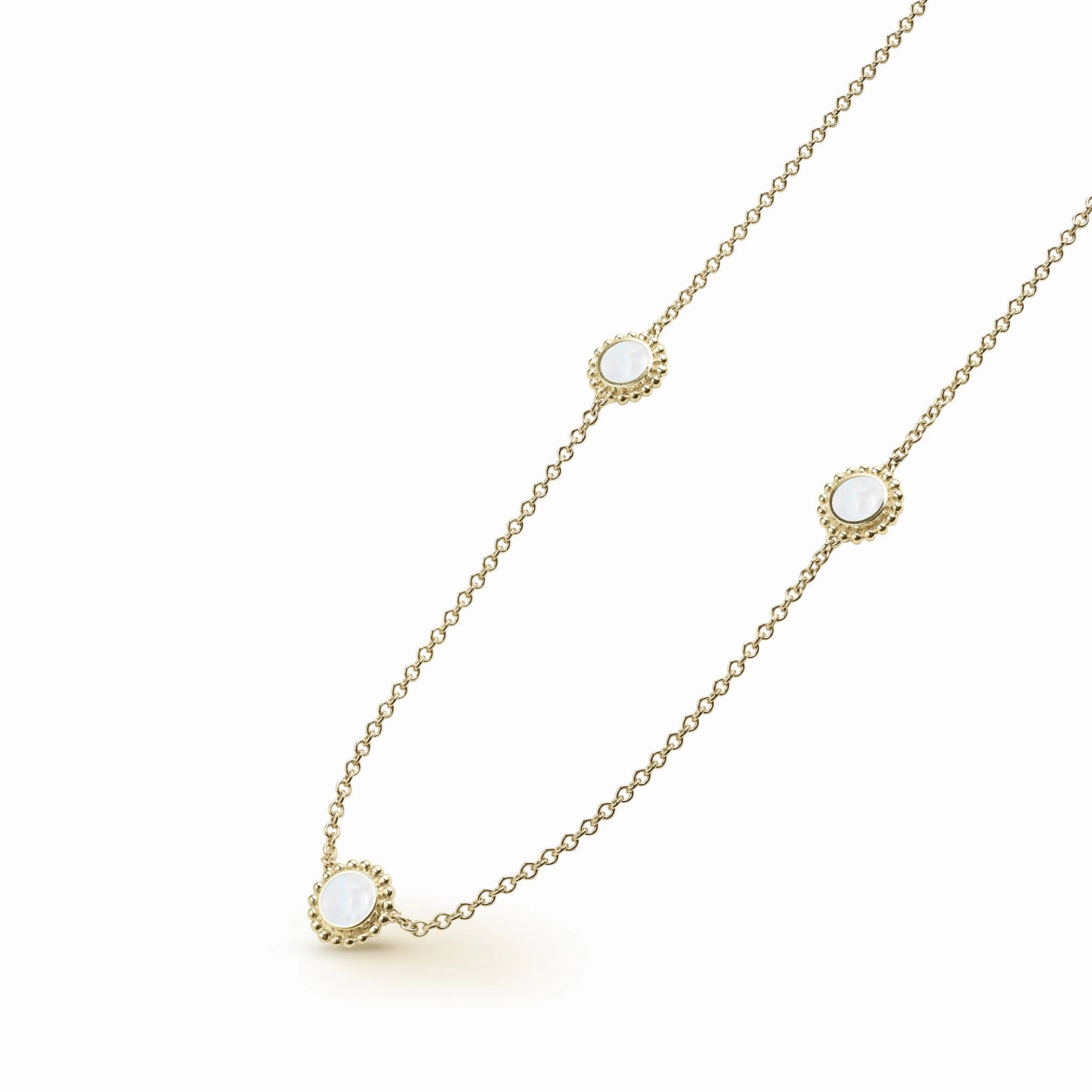 Covet Three Station Round Mother of Pearl Elevated Necklace