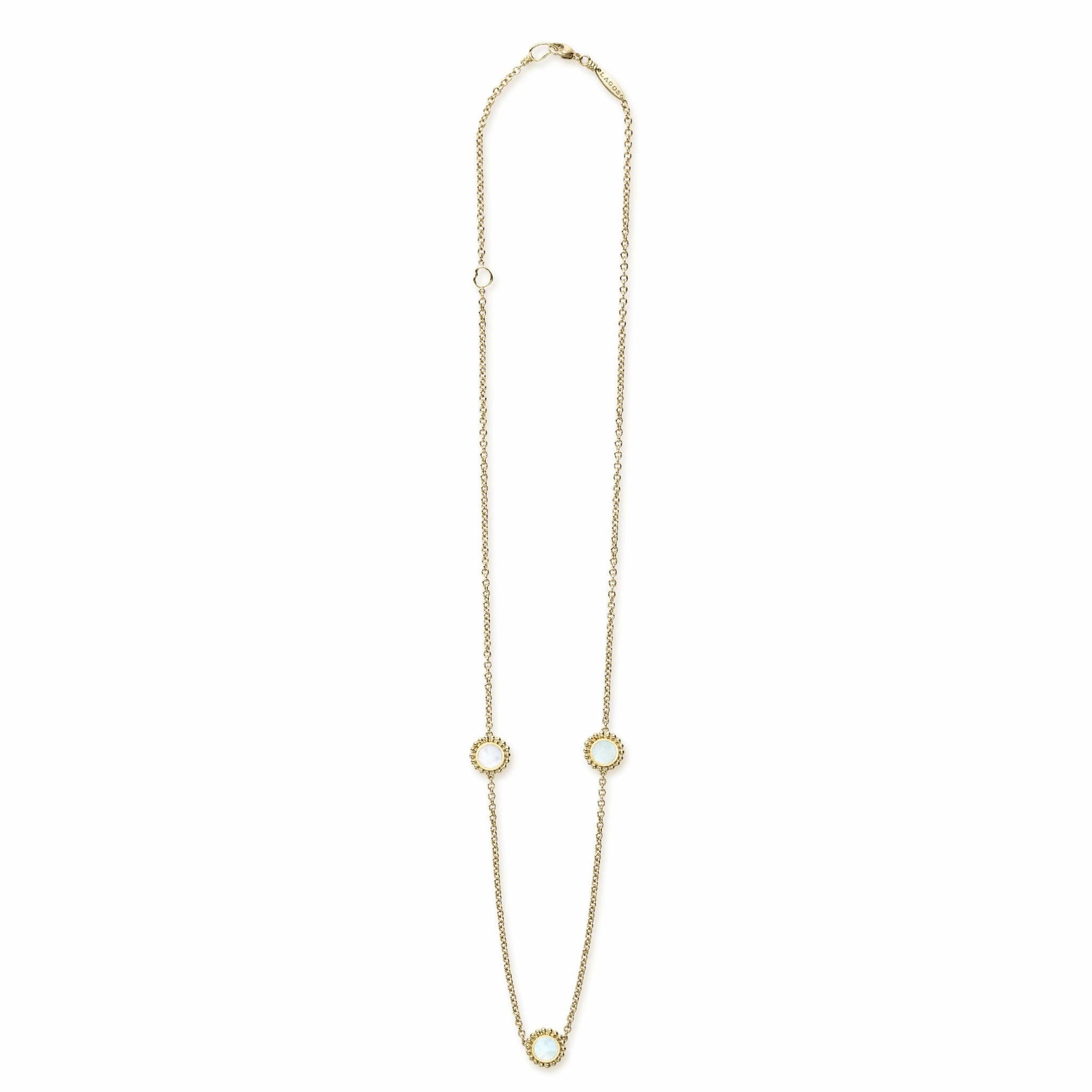 Covet Three Station Round Mother of Pearl Elevated Necklace