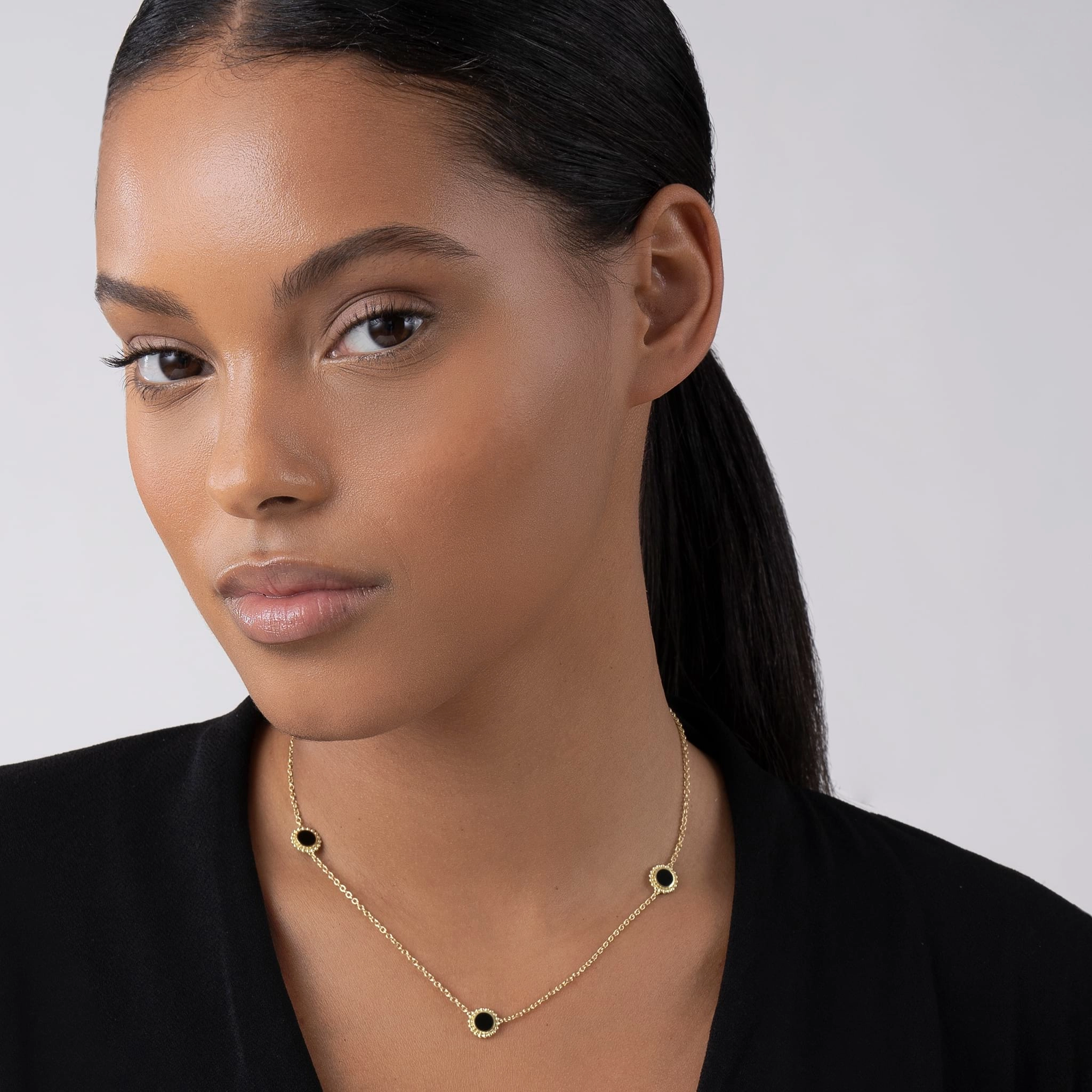 Covet Three Station Round Onyx Necklace