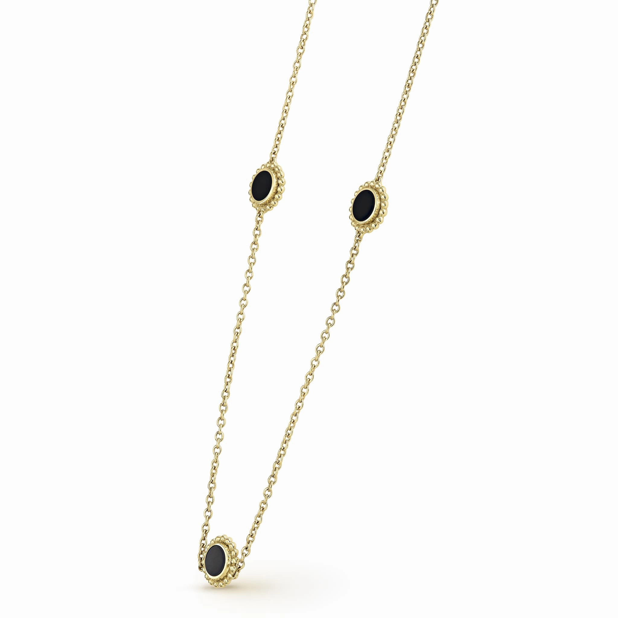 Covet Three Station Round Onyx Necklace