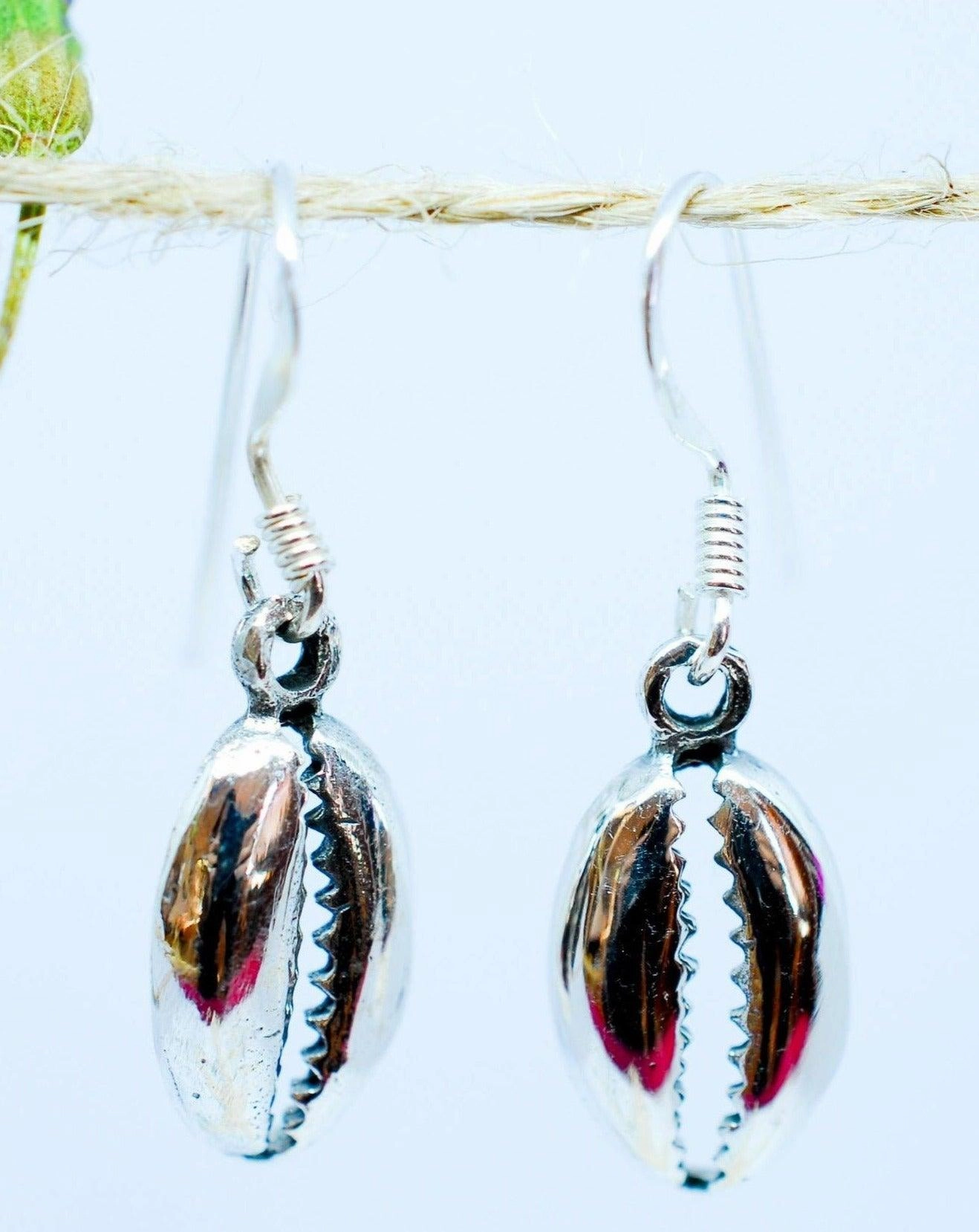 Cowrie Shell Drop Earrings  ~Sterling Silver 925~ME006