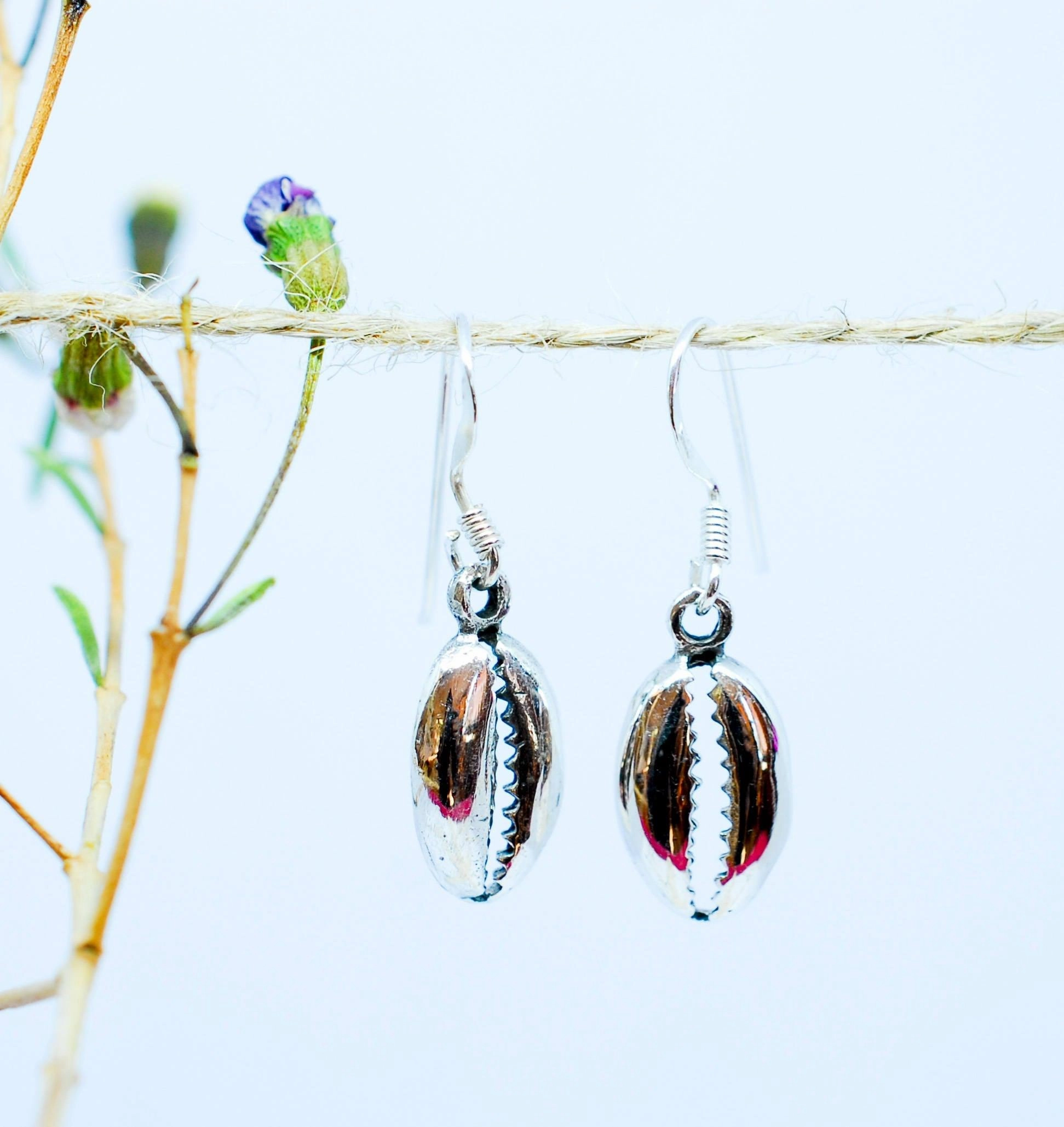 Cowrie Shell Drop Earrings  ~Sterling Silver 925~ME006