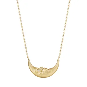Crescent Moonface Necklace with Diamond Eyes
