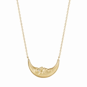 Crescent Moonface Necklace with Diamond Eyes