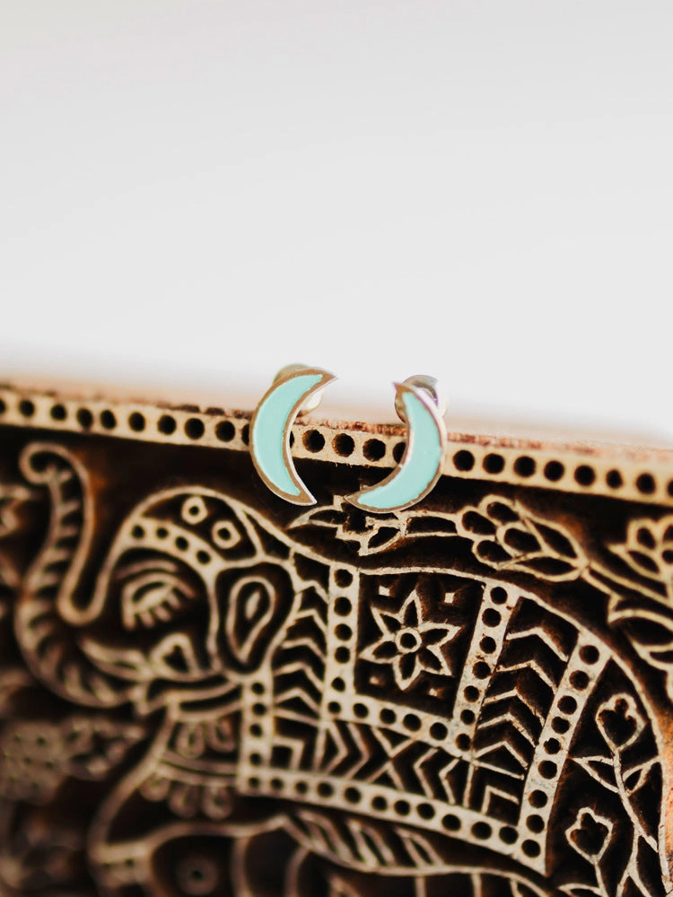 Crescent Studs - Turquoise
