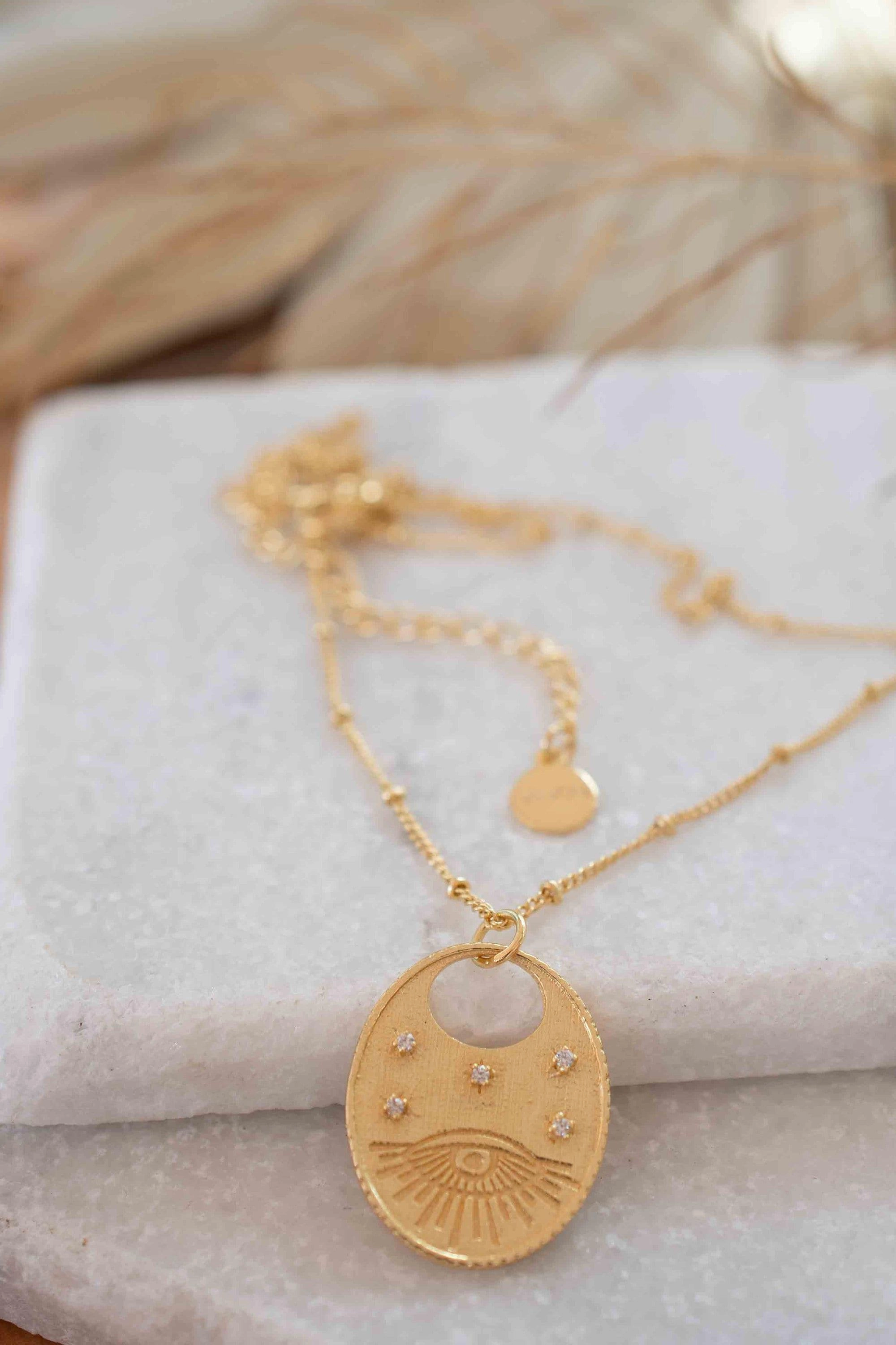 Cubic Zirconia or Black Onyx ~ Evil Eye Necklace ~ Gold Plated 18k ~ MN115
