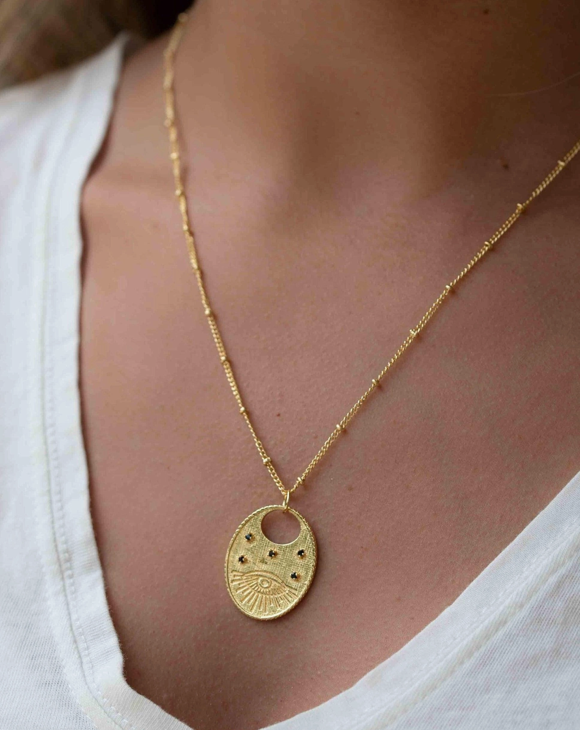 Cubic Zirconia or Black Onyx ~ Evil Eye Necklace ~ Gold Plated 18k ~ MN115