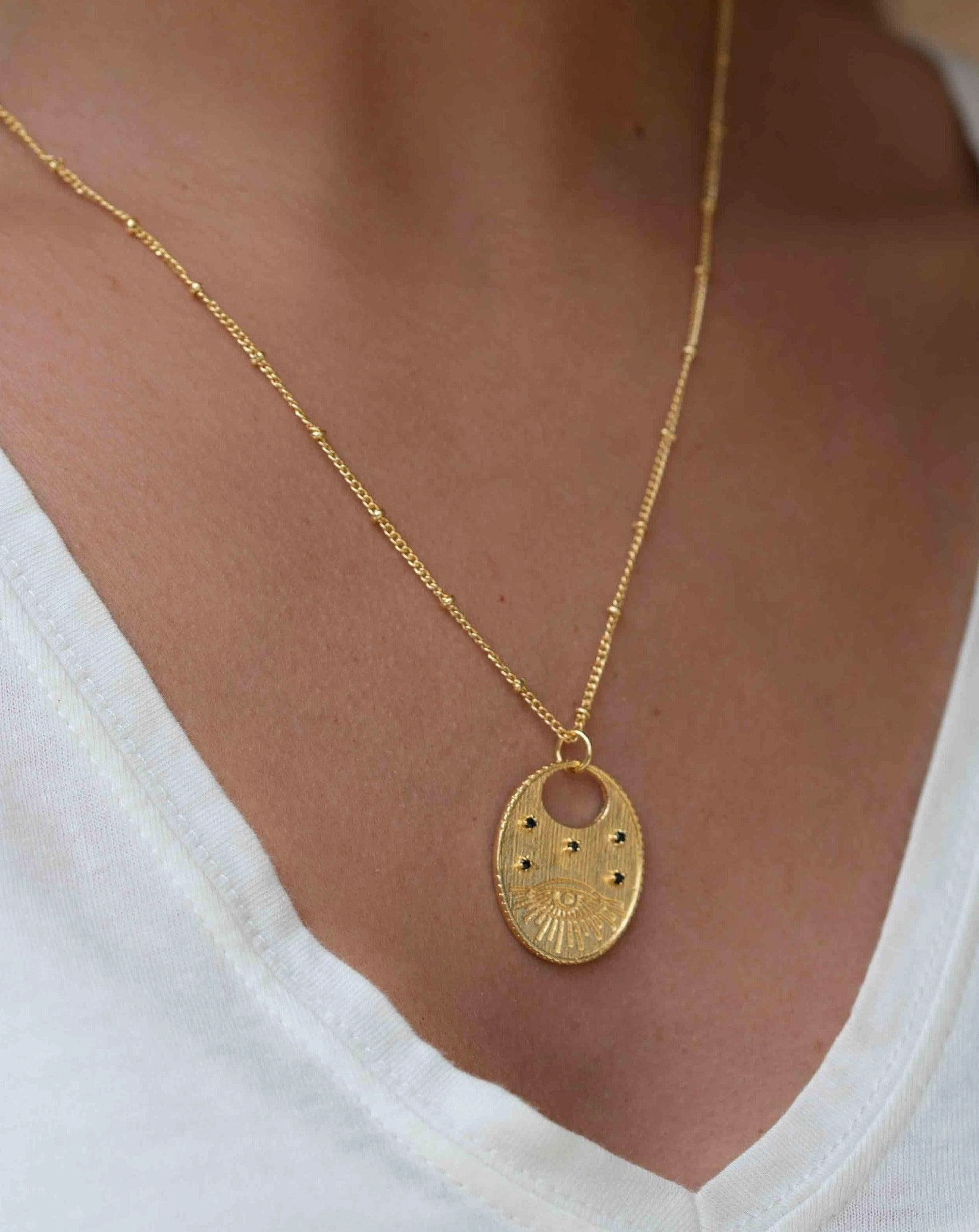 Cubic Zirconia or Black Onyx ~ Evil Eye Necklace ~ Gold Plated 18k ~ MN115