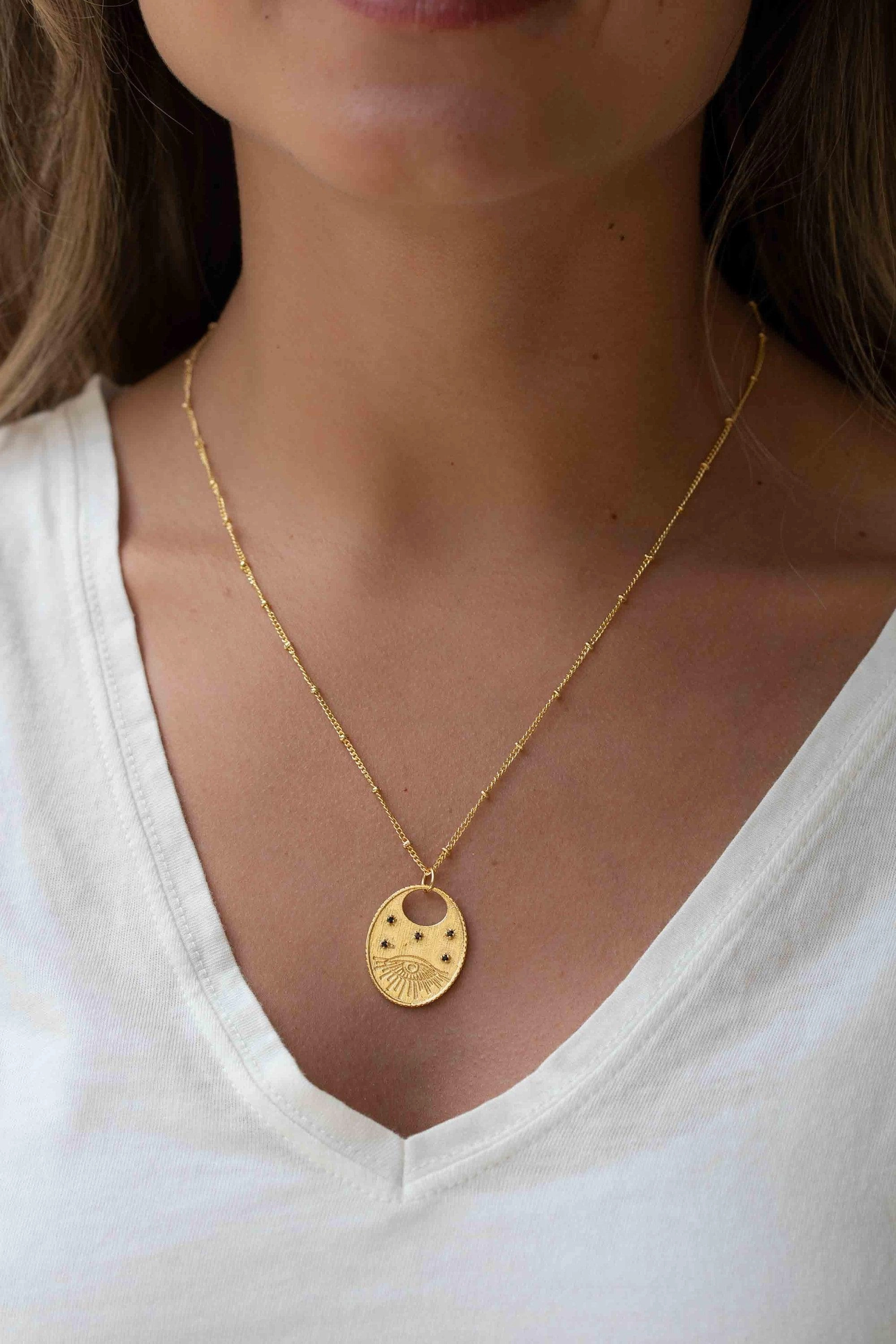 Cubic Zirconia or Black Onyx ~ Evil Eye Necklace ~ Gold Plated 18k ~ MN115