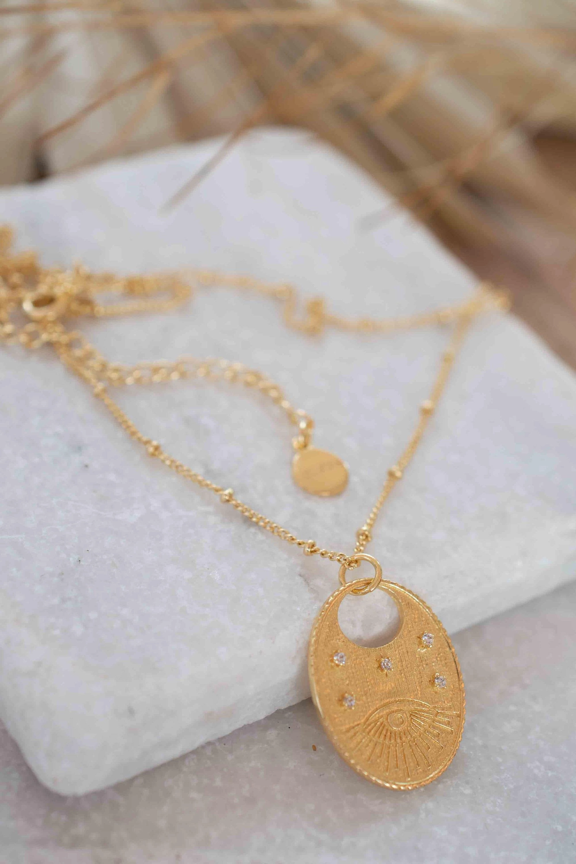 Cubic Zirconia or Black Onyx ~ Evil Eye Necklace ~ Gold Plated 18k ~ MN115