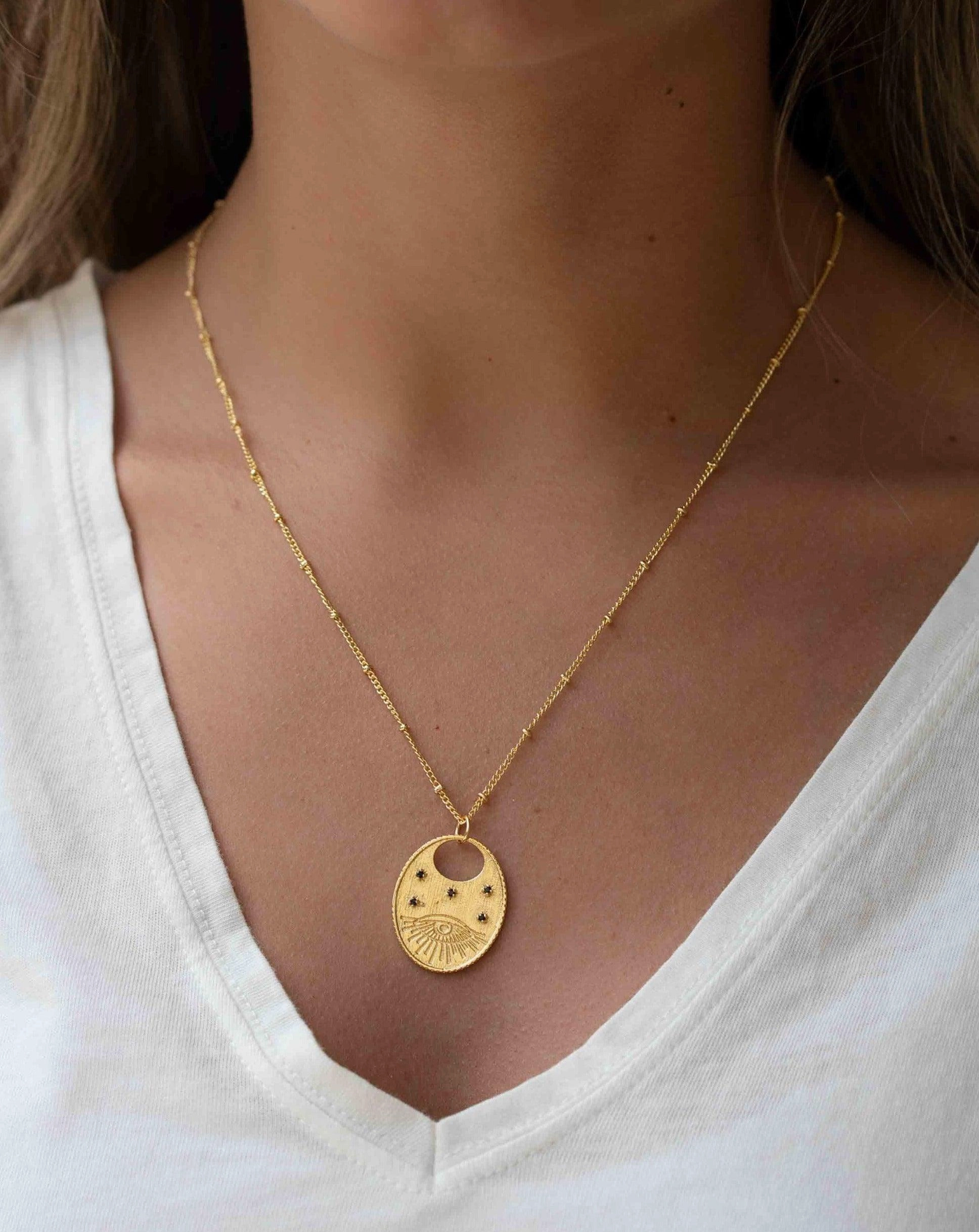 Cubic Zirconia or Black Onyx ~ Evil Eye Necklace ~ Gold Plated 18k ~ MN115