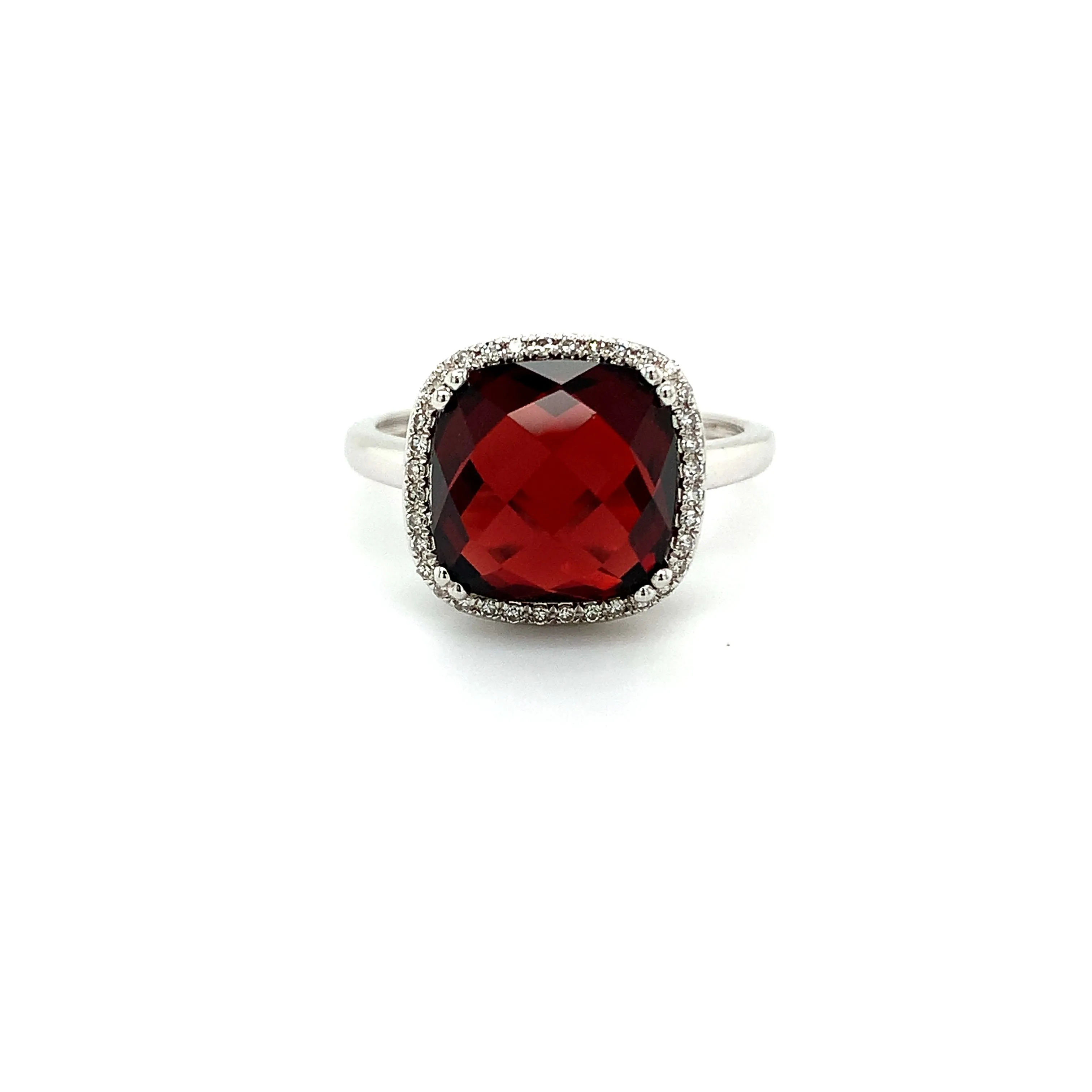 Cushion Garnet and Diamond Ring