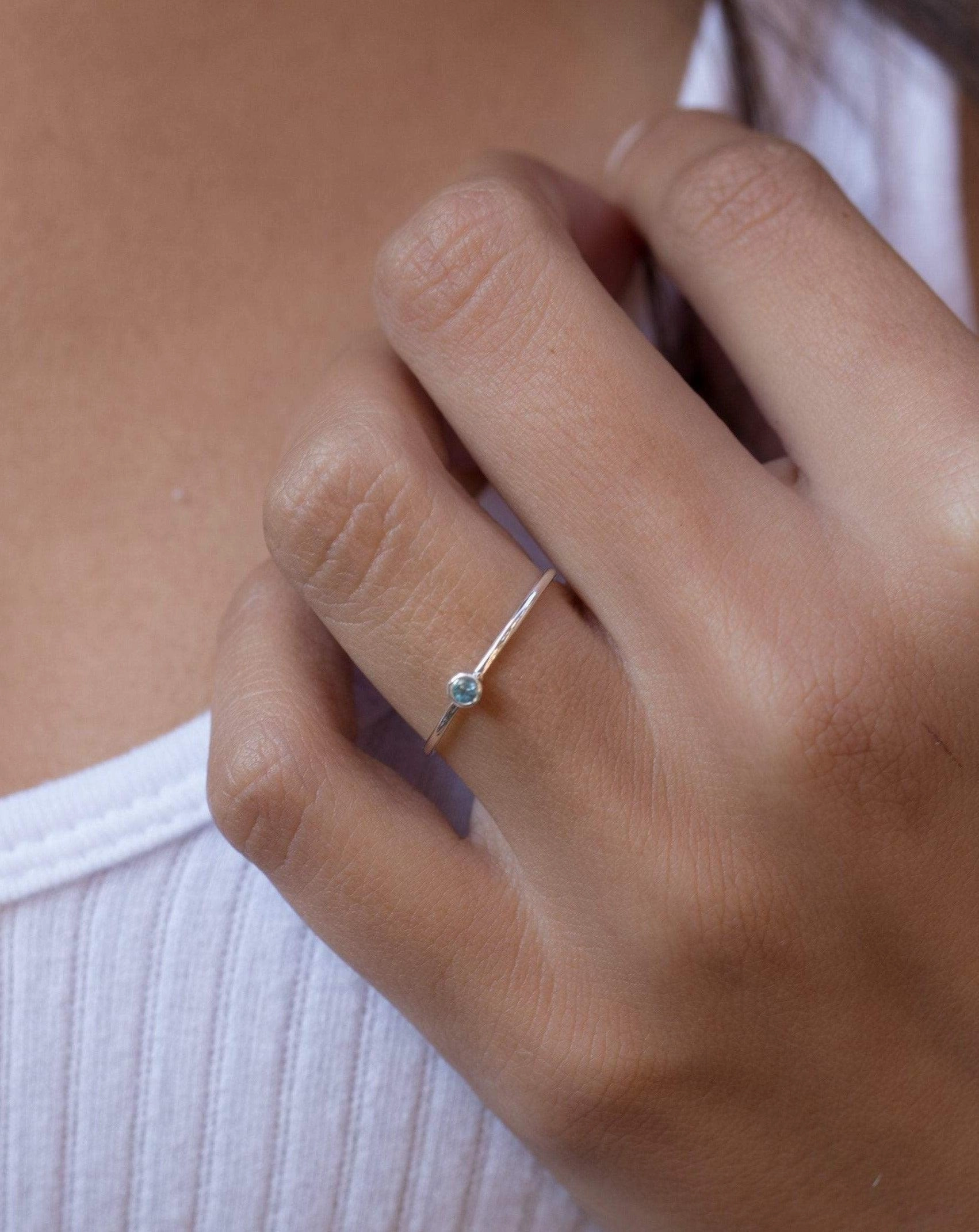 Dainty Blue Topaz Ring  ~ Sterling Silver 925 ~ MR033