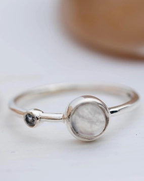 Dainty Moonstone & Blue Topaz Ring~ Sterling Silver 925 ~ MR267