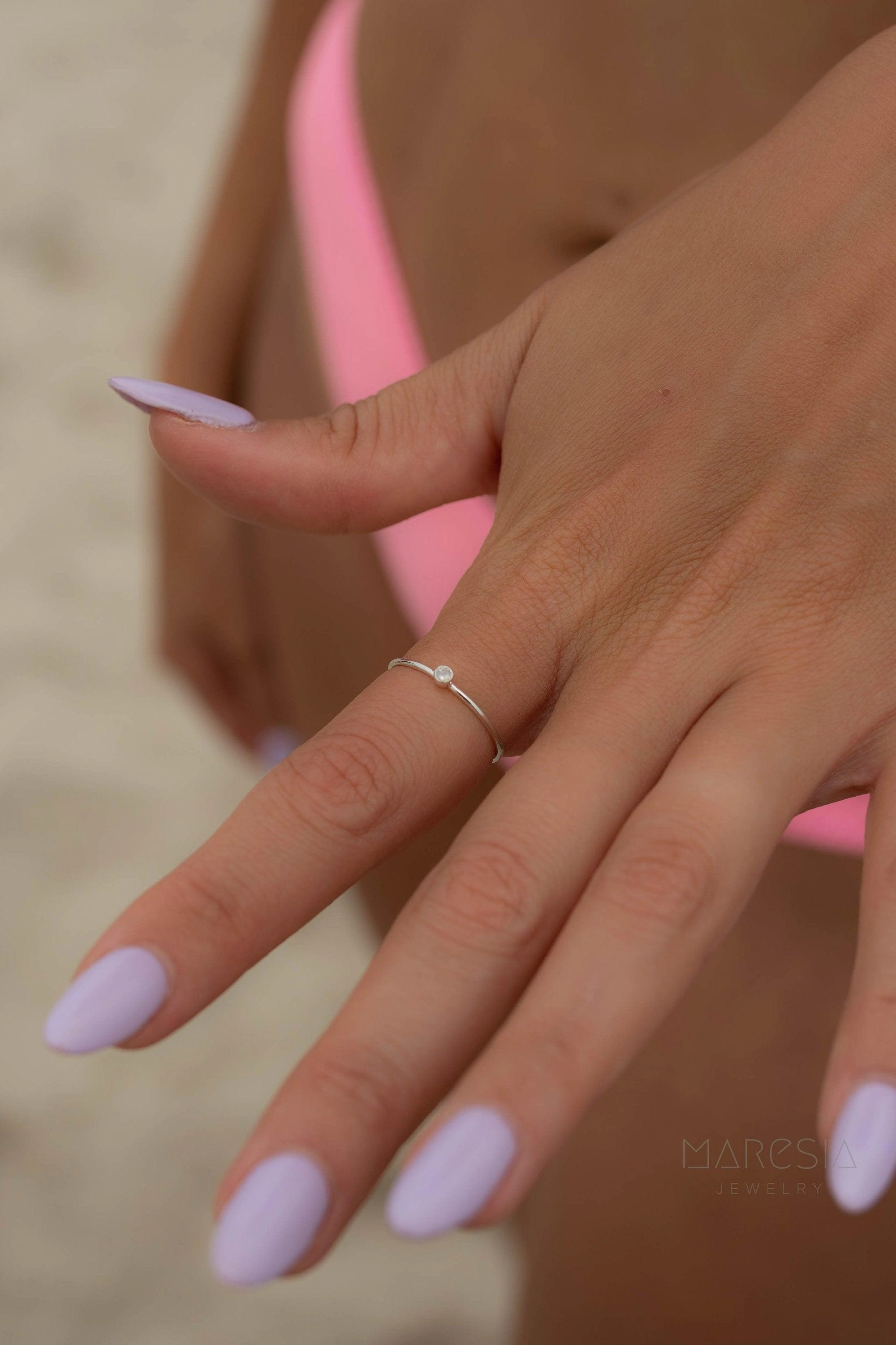 Dainty Moonstone Ring~ Sterling Silver 925 ~ MR055