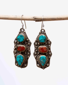 Dallas Turquoise Tibetan Earrings ~German Silver ~ SME061