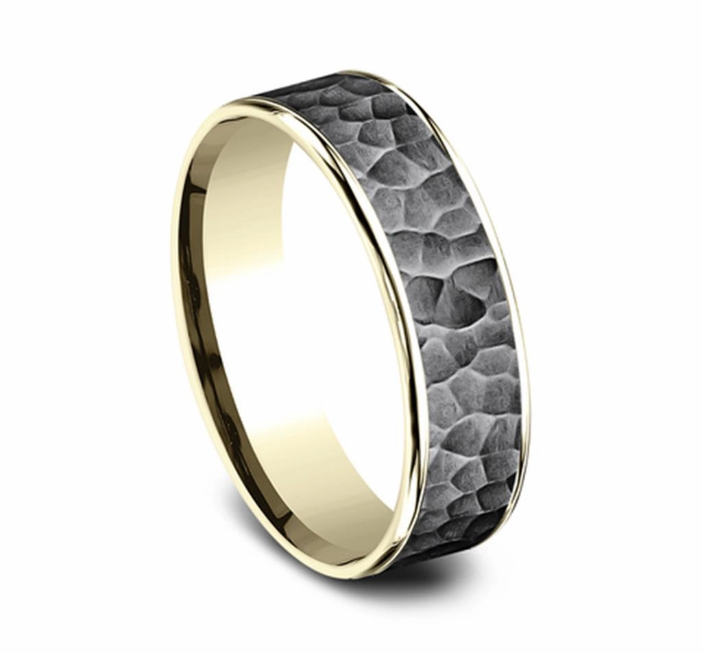 Darkened Tantalum And 14K Yellow Gold The Max Hammered 6.5mm Wedding Band