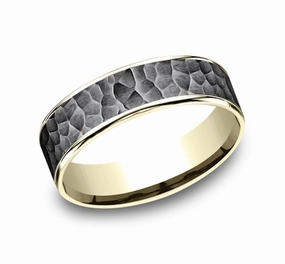 Darkened Tantalum And 14K Yellow Gold The Max Hammered 6.5mm Wedding Band