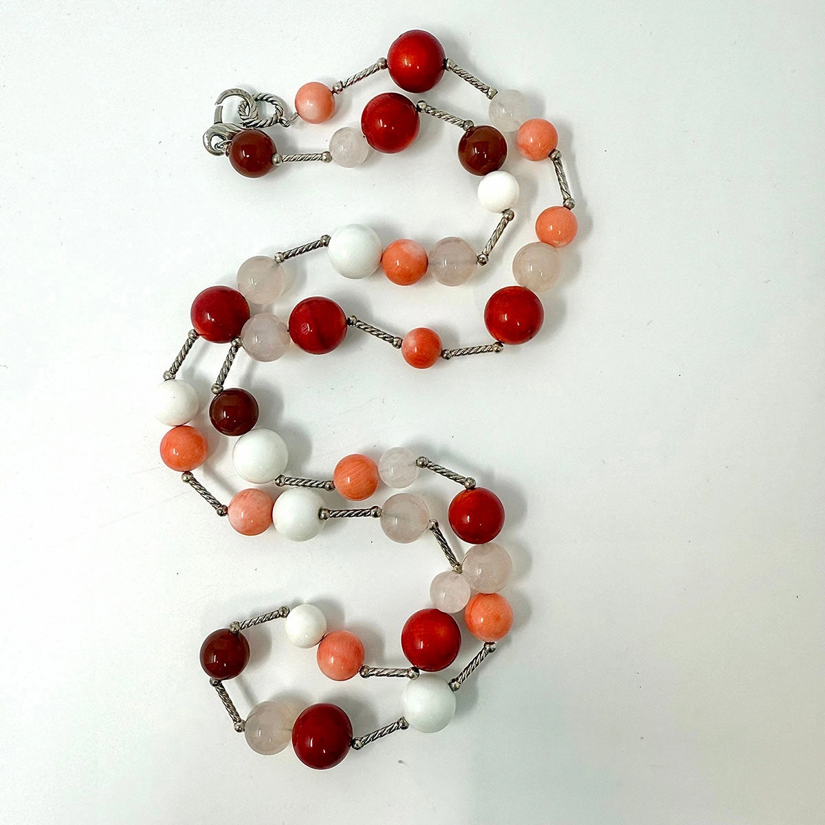 David Yurman Sterling Silver and Coral Necklace