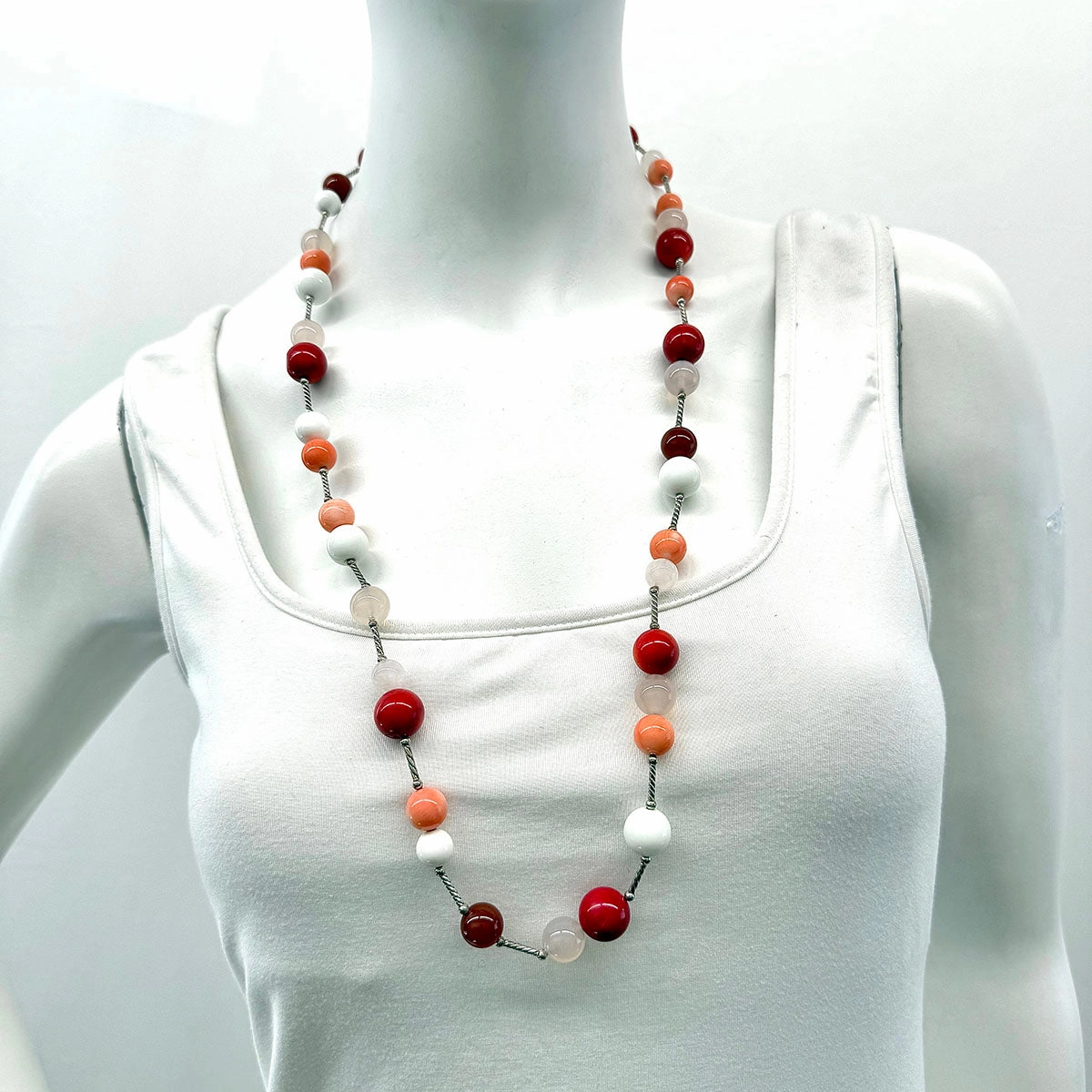 David Yurman Sterling Silver and Coral Necklace