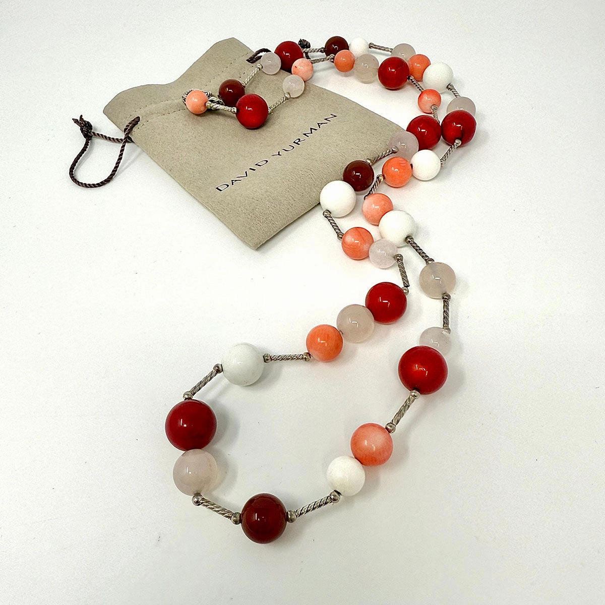 David Yurman Sterling Silver and Coral Necklace
