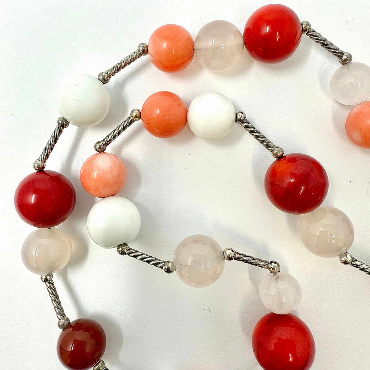 David Yurman Sterling Silver and Coral Necklace