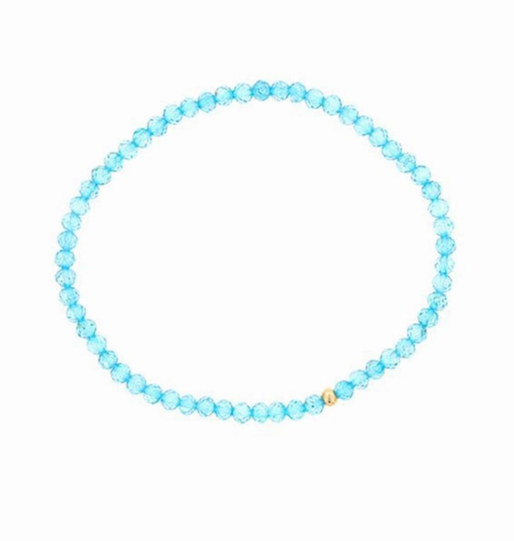December Birthstone Bracelet: 4mm Faceted Blue Topaz Bracelet With Gold Filled Finishing Bead
