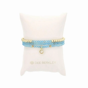 December Birthstone Bracelet Stack: Blue Topaz And Gold Filled Beads Bracelet With Clear Quartz Bezel