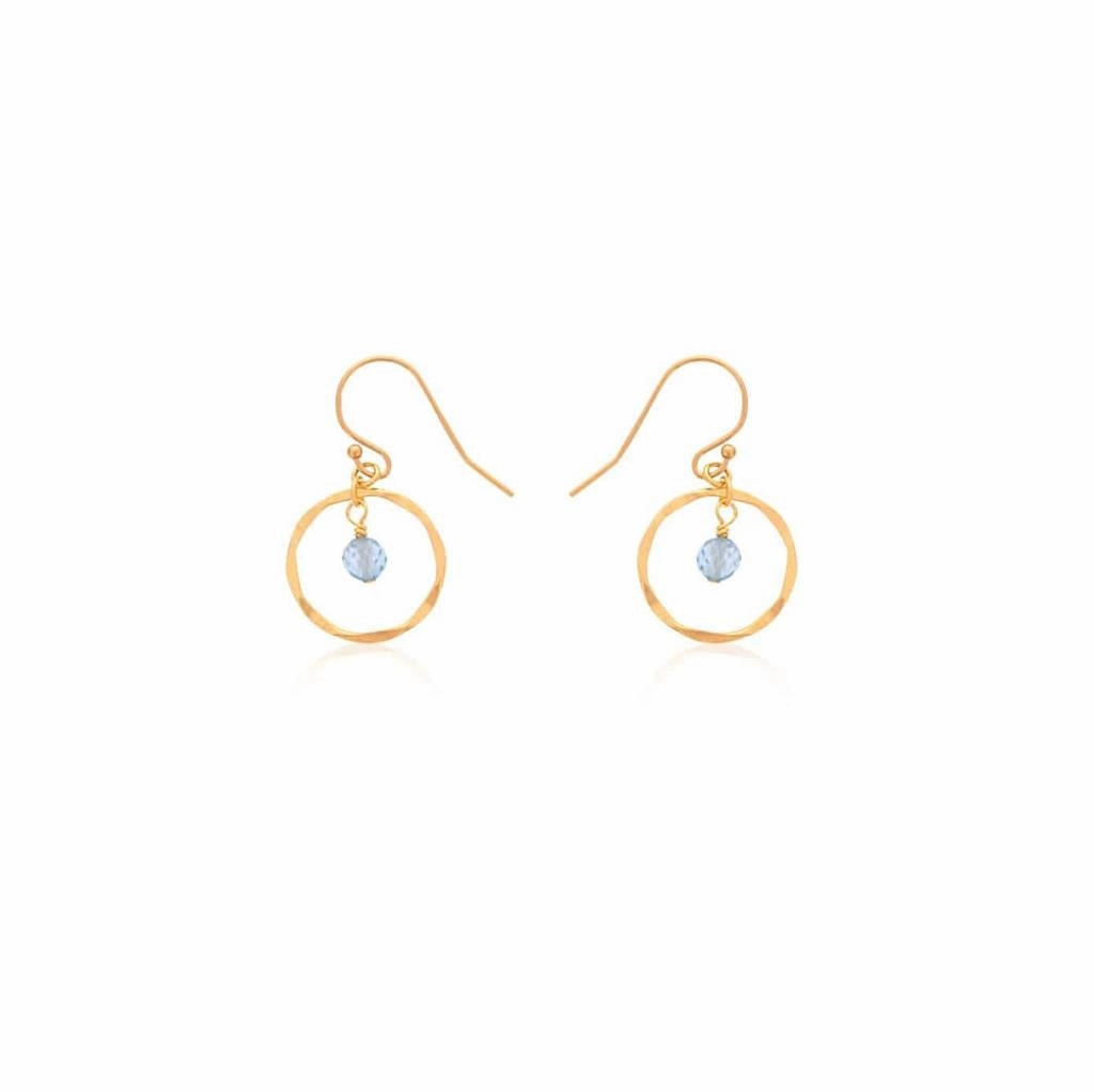December Birthstone Earrings: Gold Filled Circle Earrings With Blue Topaz Beads