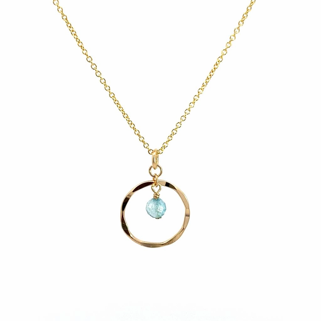 December Birthstone Necklace: Yellow Gold Filled Necklace With Blue Topaz Bead