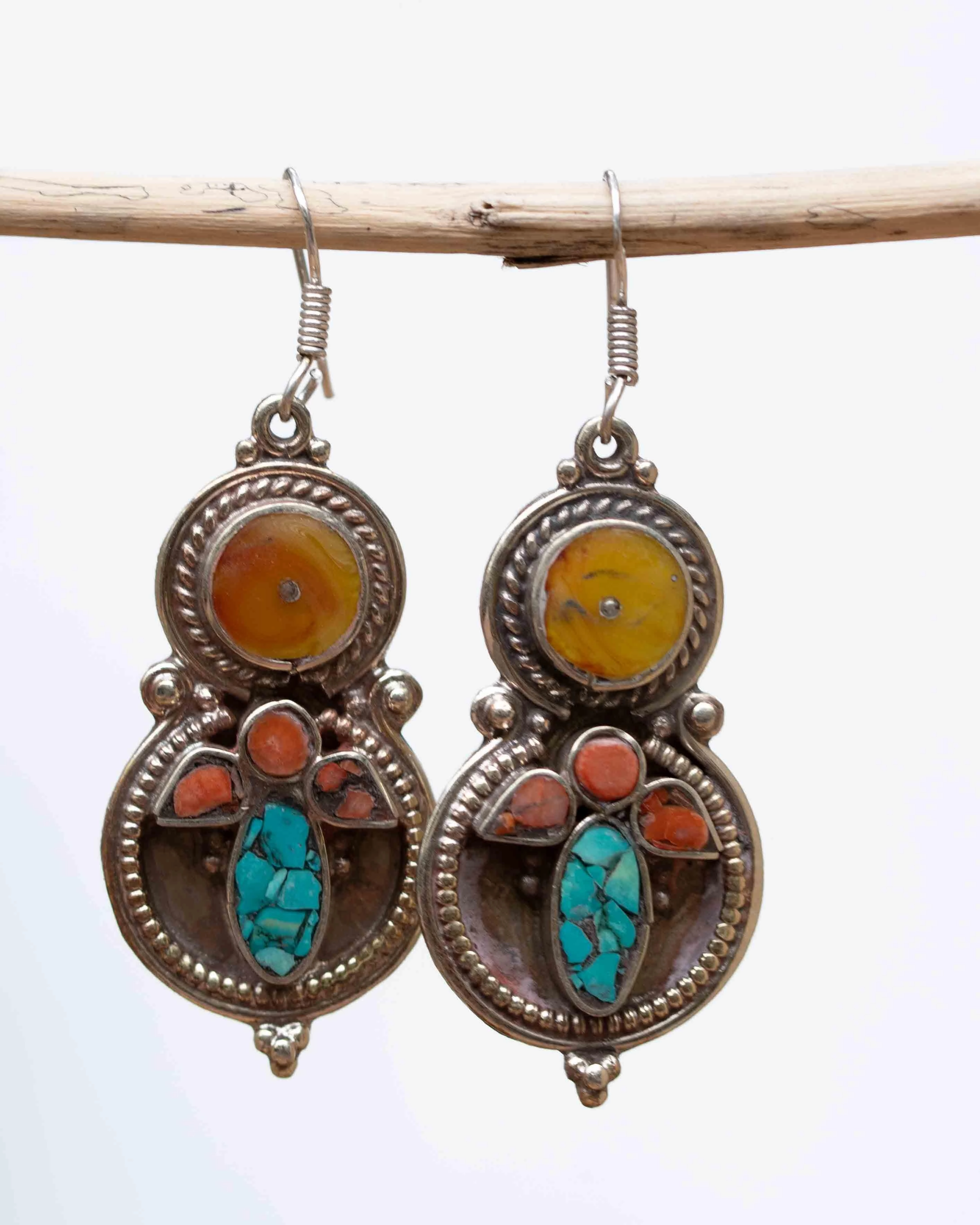 Denise Turquoise Tibetan Earrings ~German Silver ~ SME067B