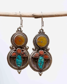 Denise Turquoise Tibetan Earrings ~German Silver ~ SME067B