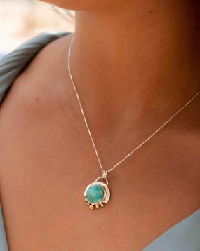 Destiny Pendant ~ Moonstone or Turquoise ~ Sterling Silver and brass  ~MN087