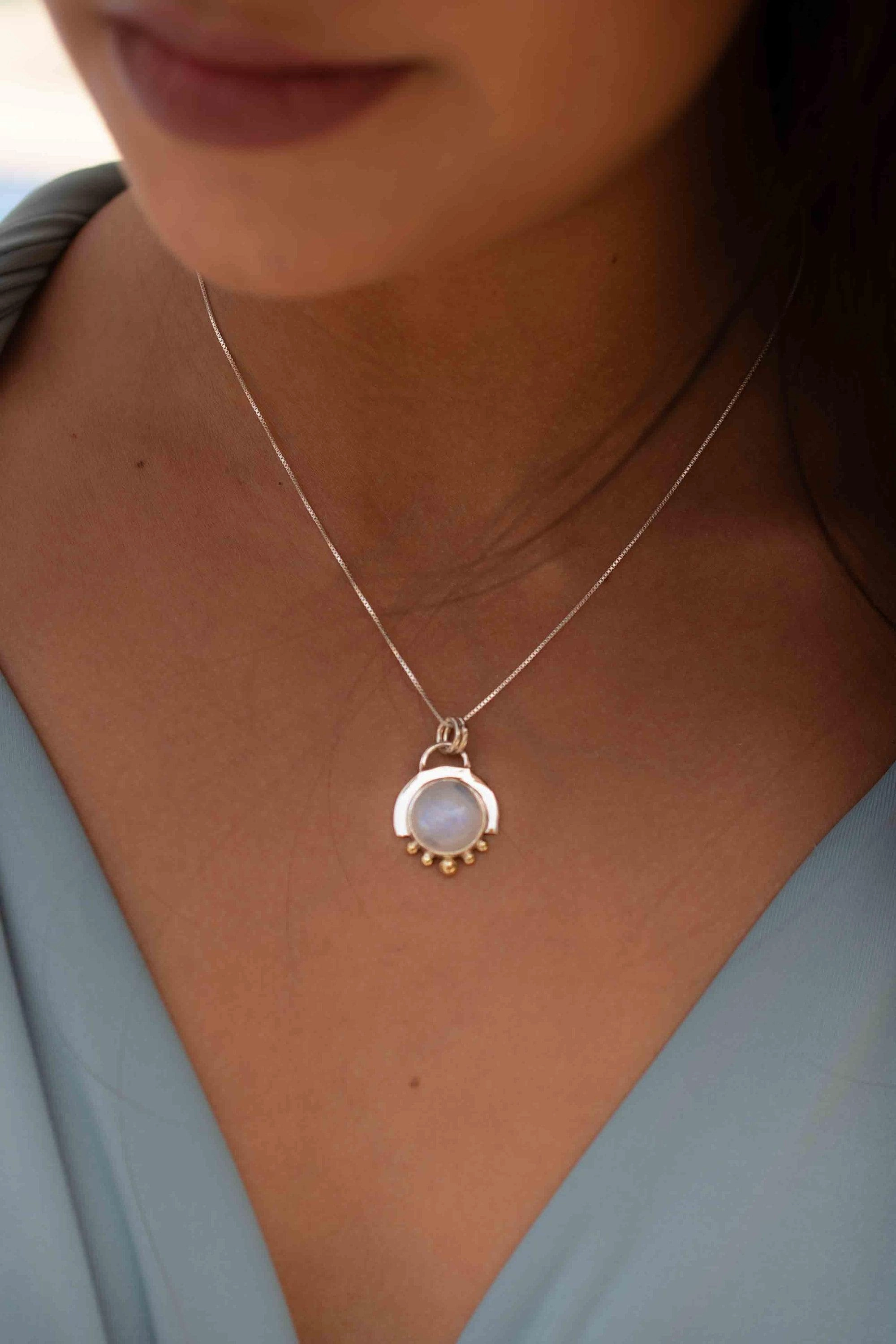 Destiny Pendant ~ Moonstone or Turquoise ~ Sterling Silver and brass  ~MN087