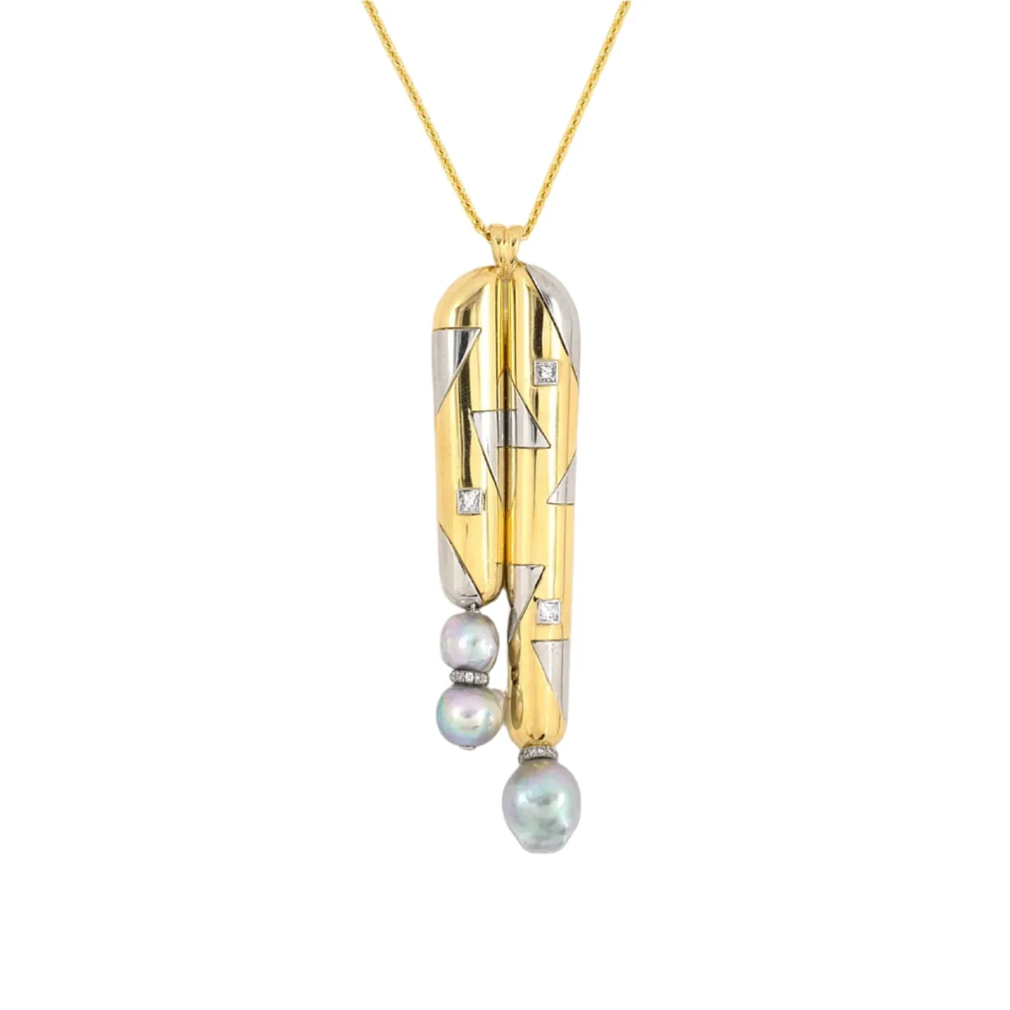 Diamond & Baroque Pearl Geometric Drop Pendant Necklace