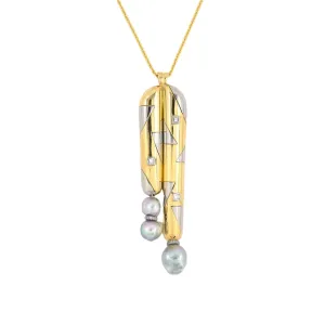 Diamond & Baroque Pearl Geometric Drop Pendant Necklace