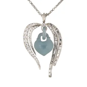 Diamond & Jadeite Bleeding Heart Pendant Necklace