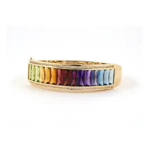 Diamond & Multi-Gemstone Rainbow Hinged Bangle Bracelet