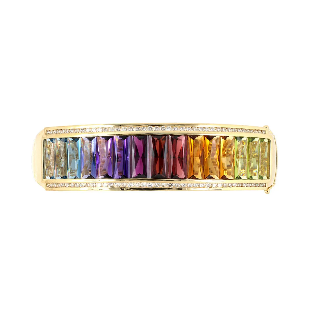 Diamond & Multi-Gemstone Rainbow Hinged Bangle Bracelet